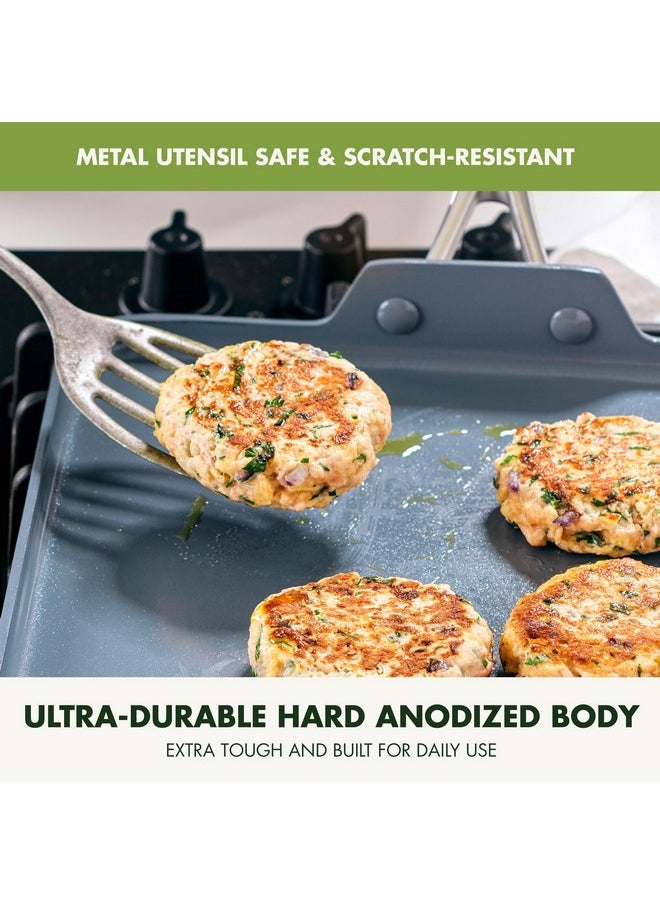 Greenpan GreenPan Valencia Pro Hard Anodized Healthy Ceramic Nonstick 11" Griddle Pan, PFAS-Free, Induction, Dishwasher Safe, Oven Safe, Gray  - Image 3