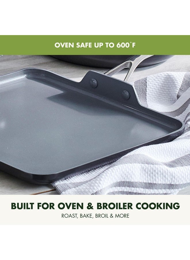 Greenpan GreenPan Valencia Pro Hard Anodized Healthy Ceramic Nonstick 11" Griddle Pan, PFAS-Free, Induction, Dishwasher Safe, Oven Safe, Gray  - Image 5