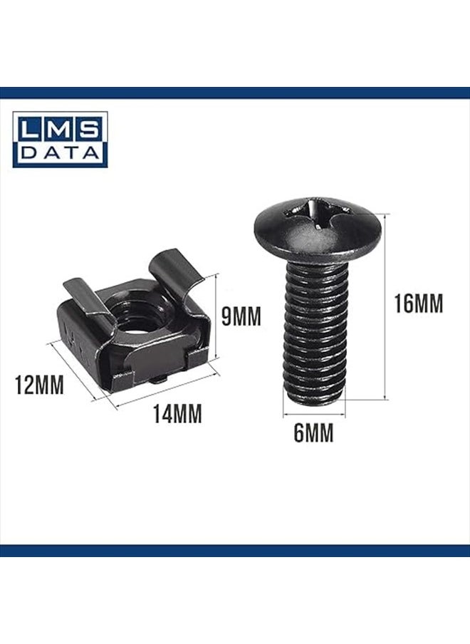 LMS Data - 50 Pack of Black M6 Cage Nuts & Screws for Rack Mount Equipment Server 19" and 10" Cabinet, Patch Panel, Server Shelves Fixing & Installation Screws & Cage Nuts Wall Mount Server Network Enclosure - Image 1