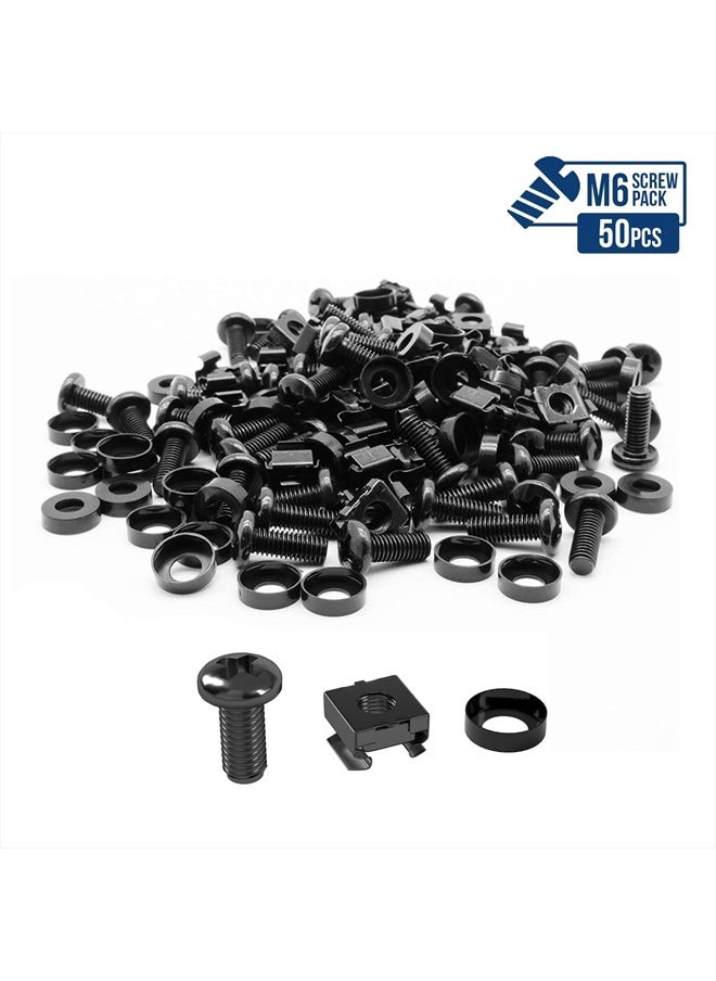 LMS Data - 50 Pack of Black M6 Cage Nuts & Screws for Rack Mount Equipment Server 19" and 10" Cabinet, Patch Panel, Server Shelves Fixing & Installation Screws & Cage Nuts Wall Mount Server Network Enclosure - Image 1
