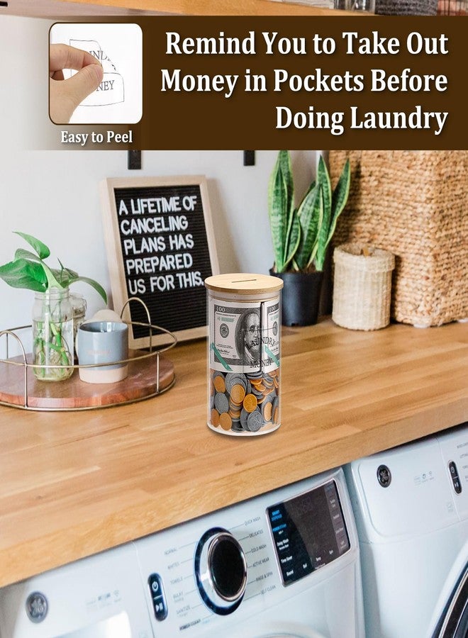 Hoowen Laundry Room Coin Bank Jar with Money Slot and Wooden Lid, Rustic Farmhouse Laundry Room Decor Cute Piggy Bank Funny Tips Jars with Labels, Clear Acrylic Money Savings Jars for Home Adult - Image 2
