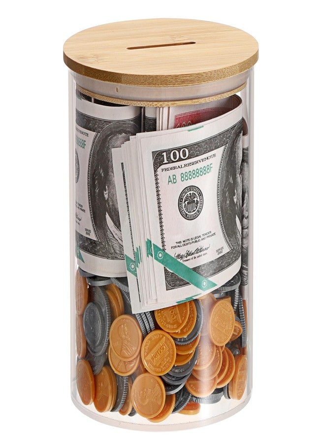 Hoowen Laundry Room Coin Bank Jar with Money Slot and Wooden Lid, Rustic Farmhouse Laundry Room Decor Cute Piggy Bank Funny Tips Jars with Labels, Clear Acrylic Money Savings Jars for Home Adult - Image 1