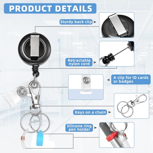 Cynailli 6 Pcs Pen Holders - Retractable Badge Reel, Pen Clip for Lanyard, Nurse ID Badge Holder, Office Hospital Accessories - Image 3