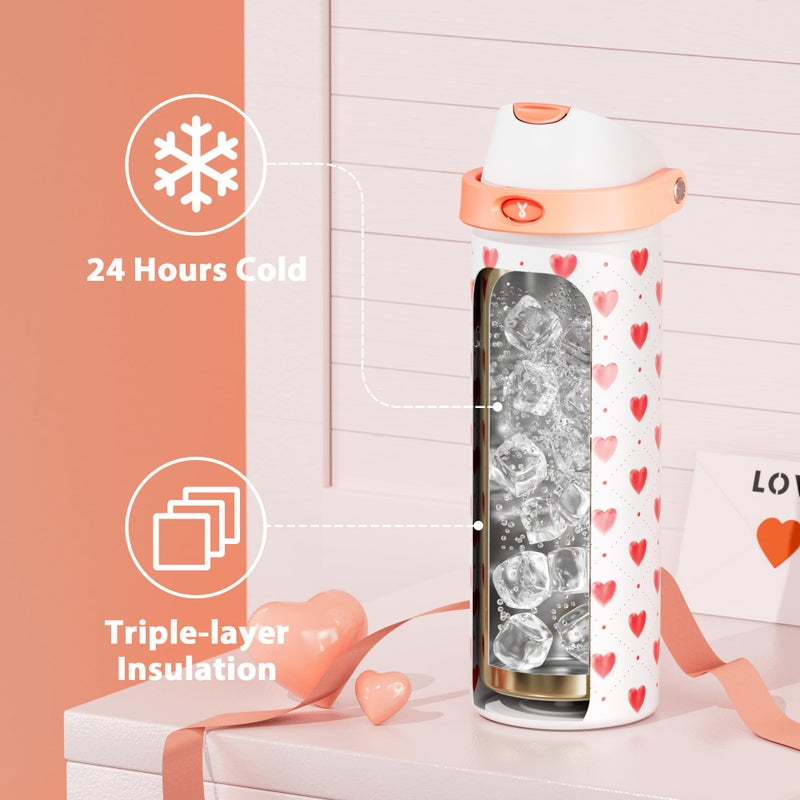 Meoky 24 oz Valentine's Day Water Bottle: Meoky Stainless Steel Water Bottle with Straw and Spout Lid - Leak Proof, Cold for 24 Hours, Fits in Car Cup Holder, Valentines Day Gifts for Her Women Girls, Amora - Image 3