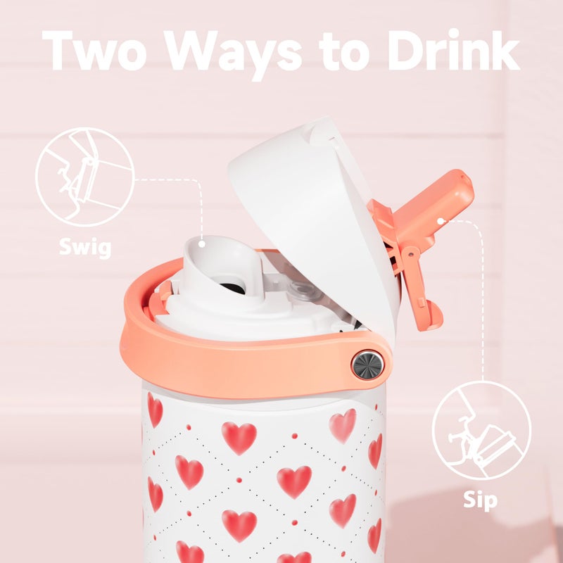 Meoky 24 oz Valentine's Day Water Bottle: Meoky Stainless Steel Water Bottle with Straw and Spout Lid - Leak Proof, Cold for 24 Hours, Fits in Car Cup Holder, Valentines Day Gifts for Her Women Girls, Amora - Image 2