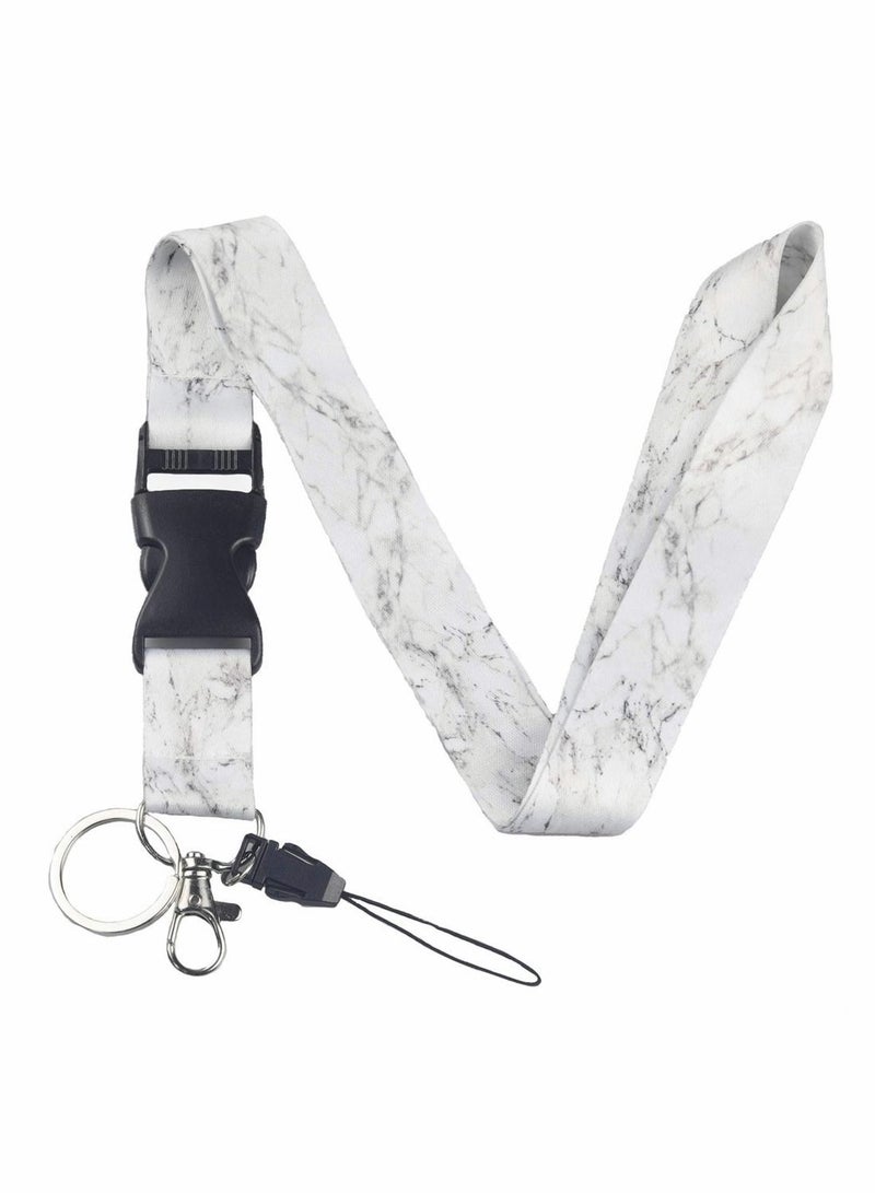 Y&D Lanyard Strap, Soft Fabric Neck Card Holder Keychain Strap Keys Lanyards ID Cell Phones Bags Accessories Quick Release Detachable Buckle, White Marble Style - Image 1