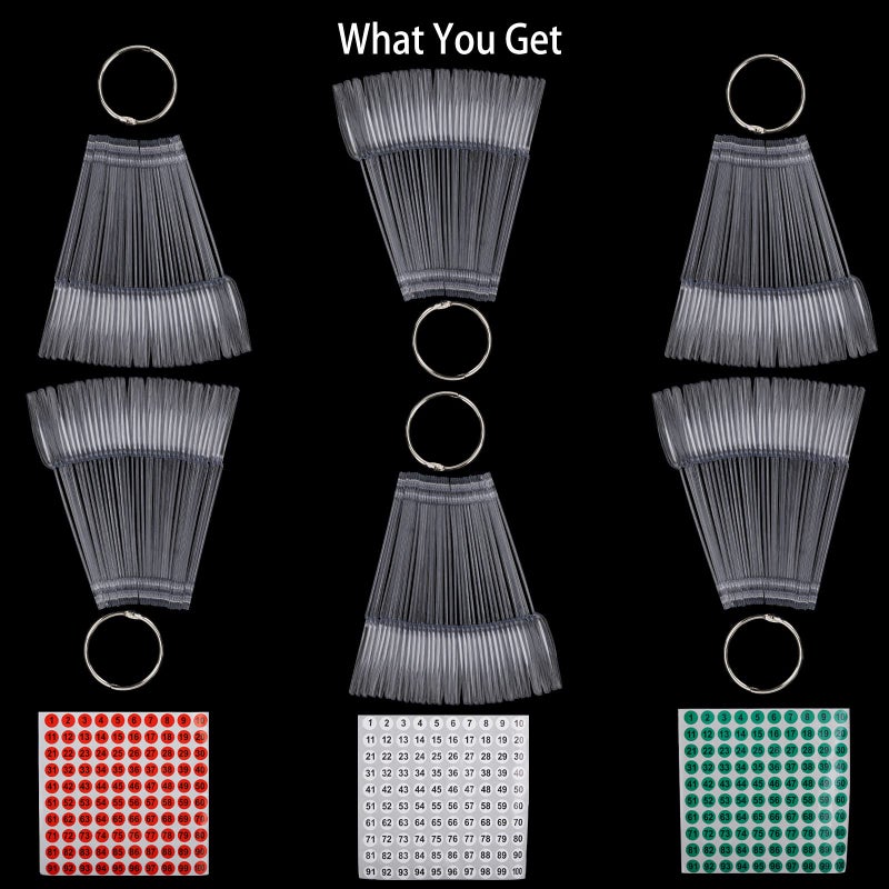 Tbestmax 300 Pcs Nail Swatch Sticks with Number Stickers, Clear Fan-shaped Nail Polish Color Sample Sticks Display, Practice Nails Sticks with Ring for Board Home - Image 2