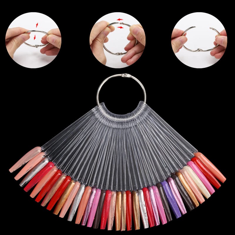 Tbestmax 300 Pcs Nail Swatch Sticks with Number Stickers, Clear Fan-shaped Nail Polish Color Sample Sticks Display, Practice Nails Sticks with Ring for Board Home - Image 3