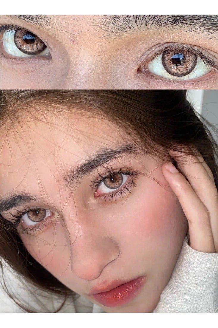 UYAAI Brown Yearly Colored Contact Lenses, Unisex Cosmetic Contact Lenses, Natural Fashion Lenses, With Case - Image 1