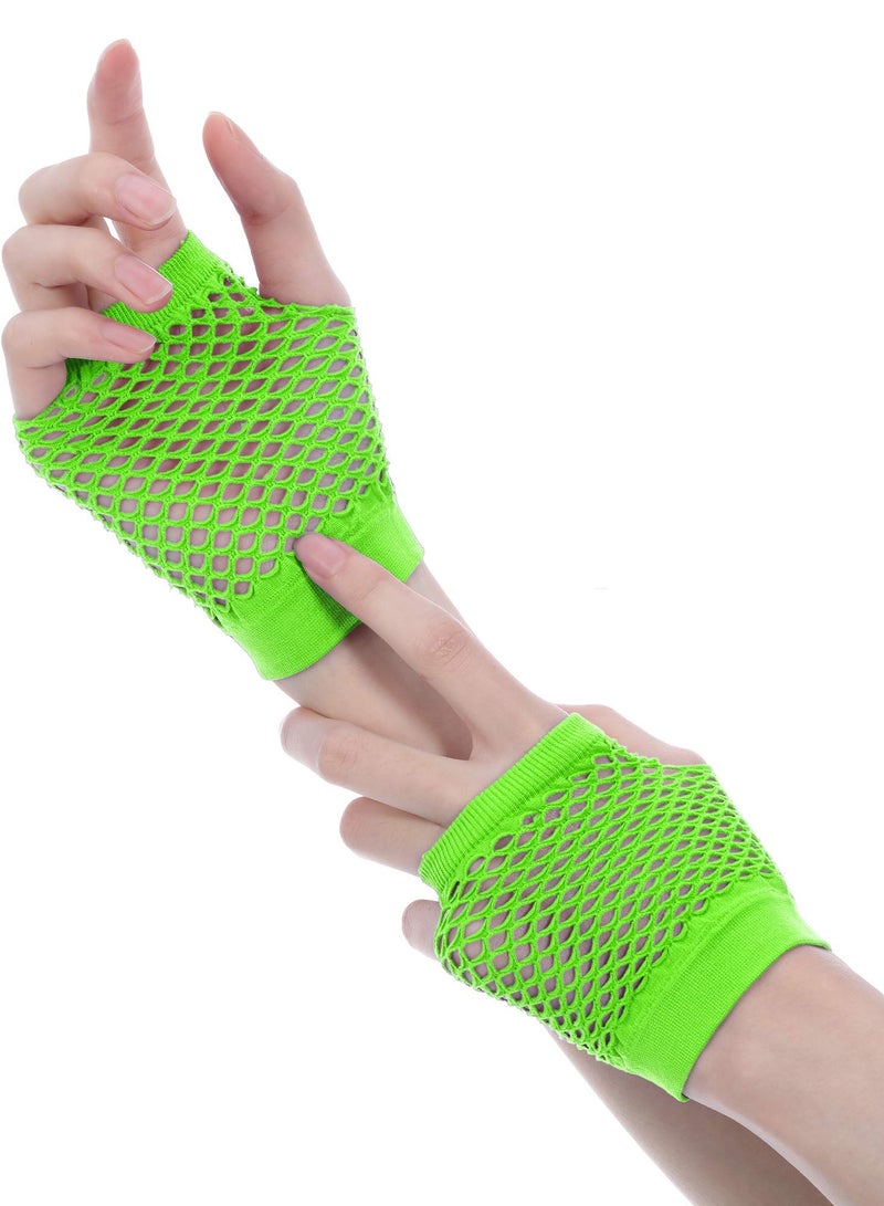 إكسسوارات أزياء تنكرية من الثمانينيات، عصابة رأس من الدانتيل، أقراط، قفازات شبكية، قلادة، سوار، لحفلات ريترو، باللون الأخضر الفلوري