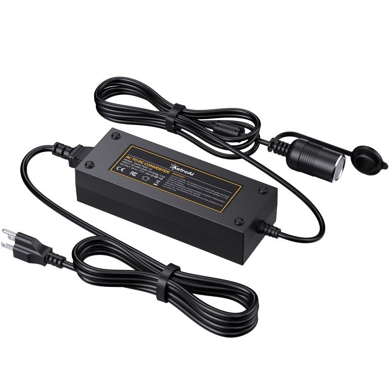 AstroAI AC to DC Converter 10A/120W/7.78FT/110V to12V Converter, Car Cigarette Lighter Adapter, AC/DC Power Supply Adapter Transformer for Inflator, Car Refrigerator, and Other Car Devices - Image 1