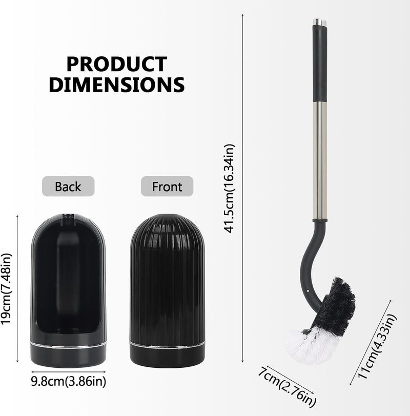Topsky Toilet Brush with Holder, 1 Pack Compact Toilet Bowl Cleaner Brush and Holder with Stainless Steel Handle, Toilet Bowl Brush for Bathroom Storage (1Base+2Heads, Black) - Image 2