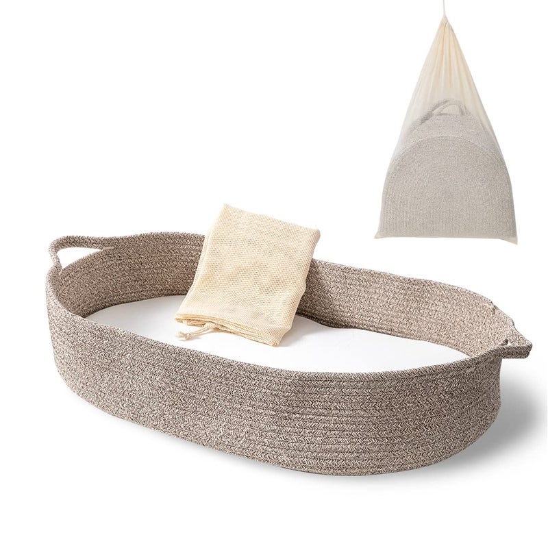 Baby Changing Basket Moses Basket Changing Table Topper and Thick Foam Pad with Removable Cotton Mattress Cover 100 Cotton Boho Nursery Decor with Storage Bag