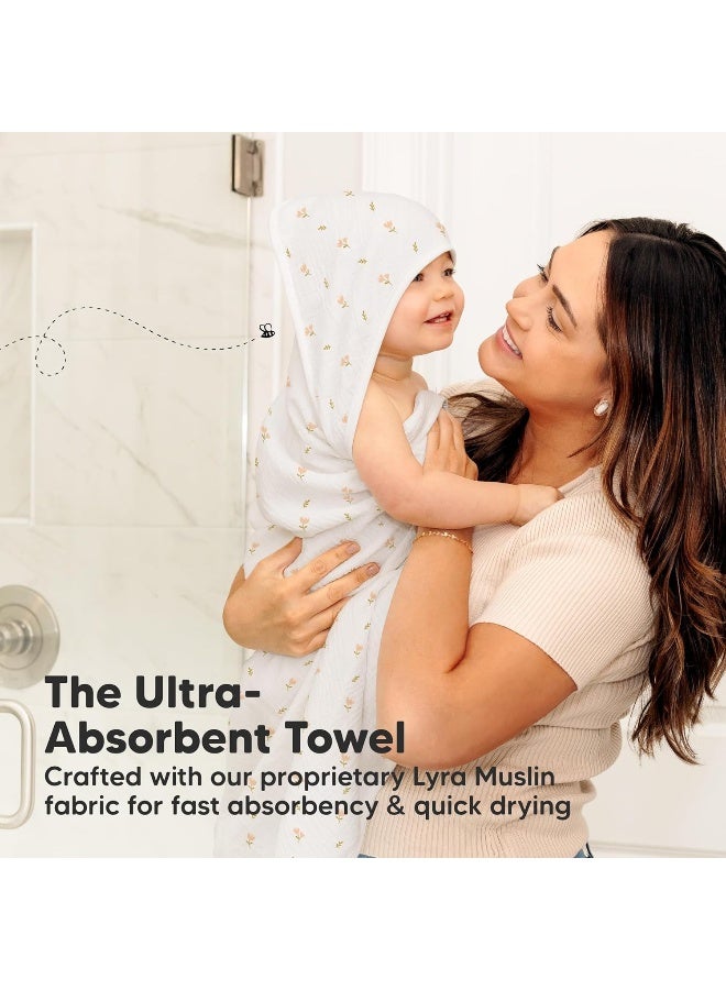 KeaBabies Muslin Baby Bath Towels with Hood for Girls, Boys, Large Organic Cotton Hooded Baby Towels for Newborns, Toddlers, Infant, Kids, Soft Absorbent Newborn Bath Essentials Gift Set (Tulips) - Image 4