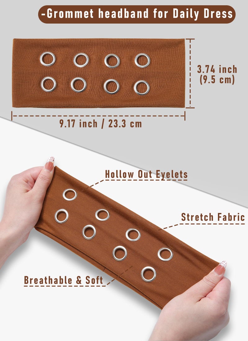 CHLINS 3 Pcs Punk Hollowed Out Eyelets Grunge Wide Headbands for Women Stretchy Metal Rock for Sports Casual Hair Bands Y2K Daily Hair Accessories - Image 2
