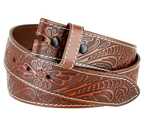 Belts.com Genuine Full Grain Western Floral Engraved Tooled Leather Belt Strap 1-1/2" Wide (Tan, 38) - Image 3