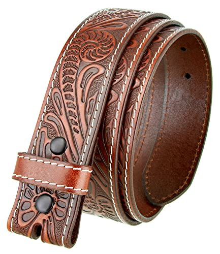 Belts.com Genuine Full Grain Western Floral Engraved Tooled Leather Belt Strap 1-1/2" Wide (Tan, 38) - Image 1