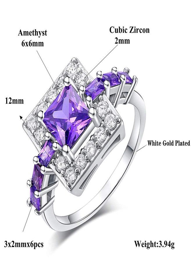 CiNily Promise Rings for Couples Women Princess Cut Square Shape Engagement Bands Purple Zircon Rings White Gold Plated Eternity Wedding Bands Jewerly Mothers Day Gifts Size 7 - Image 2