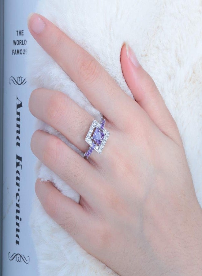 CiNily Promise Rings for Couples Women Princess Cut Square Shape Engagement Bands Purple Zircon Rings White Gold Plated Eternity Wedding Bands Jewerly Mothers Day Gifts Size 7 - Image 3