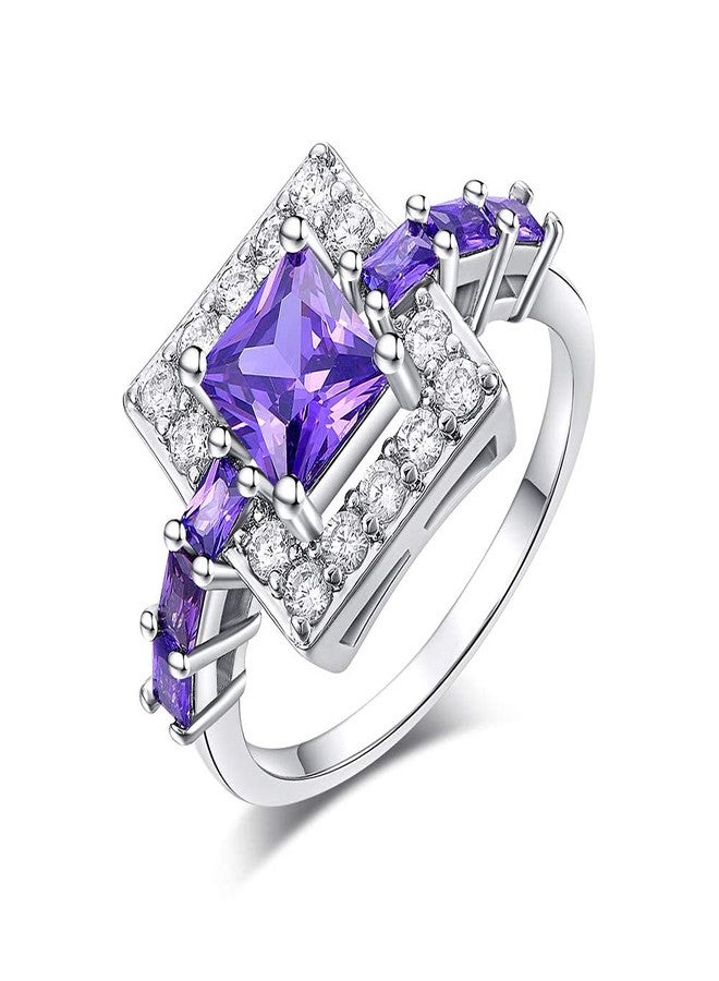CiNily Promise Rings for Couples Women Princess Cut Square Shape Engagement Bands Purple Zircon Rings White Gold Plated Eternity Wedding Bands Jewerly Mothers Day Gifts Size 7 - Image 1