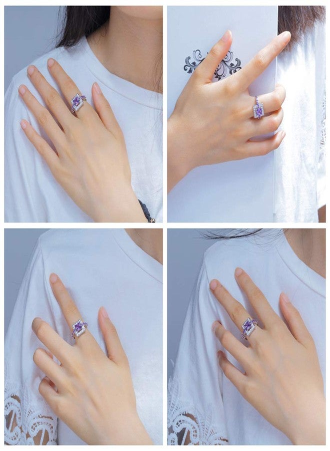 CiNily Promise Rings for Couples Women Princess Cut Square Shape Engagement Bands Purple Zircon Rings White Gold Plated Eternity Wedding Bands Jewerly Mothers Day Gifts Size 7 - Image 4