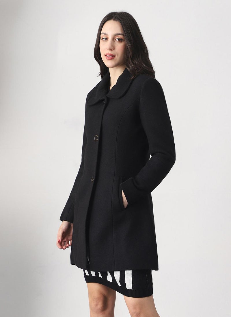 Globus Women's Black Peter Pan Collar Tailored Hip Length Winter Coat - Image 3