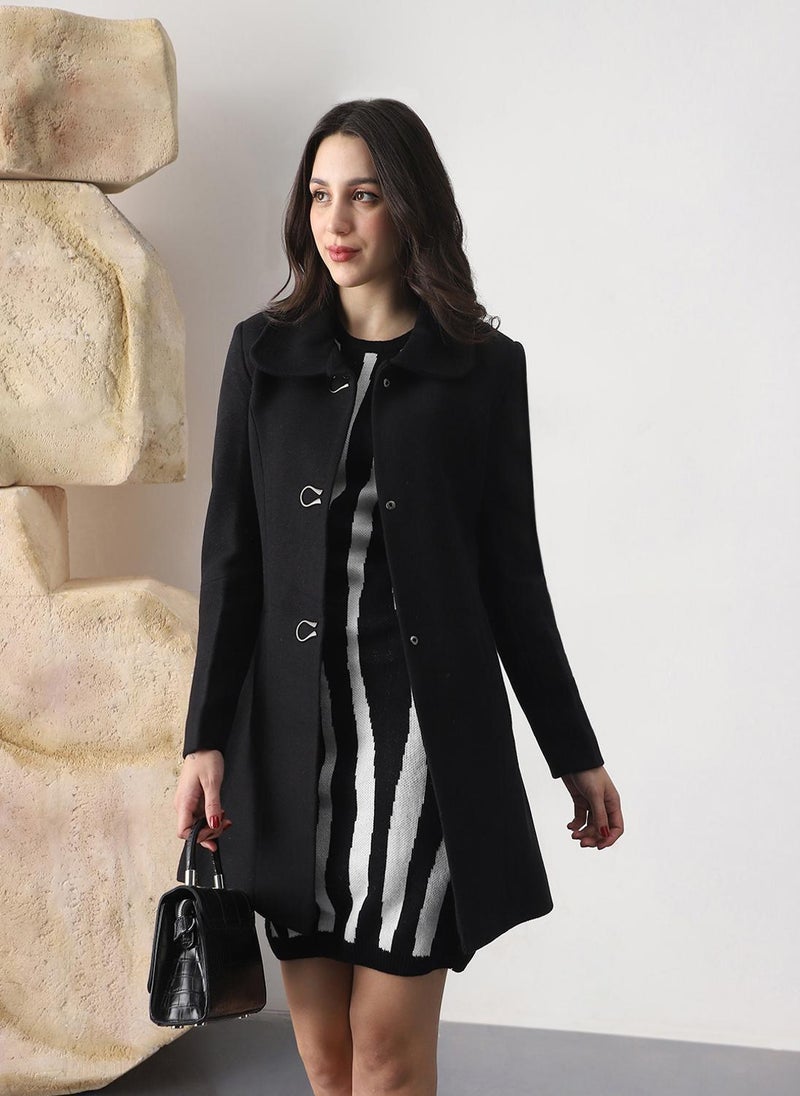 Globus Women's Black Peter Pan Collar Tailored Hip Length Winter Coat - Image 1