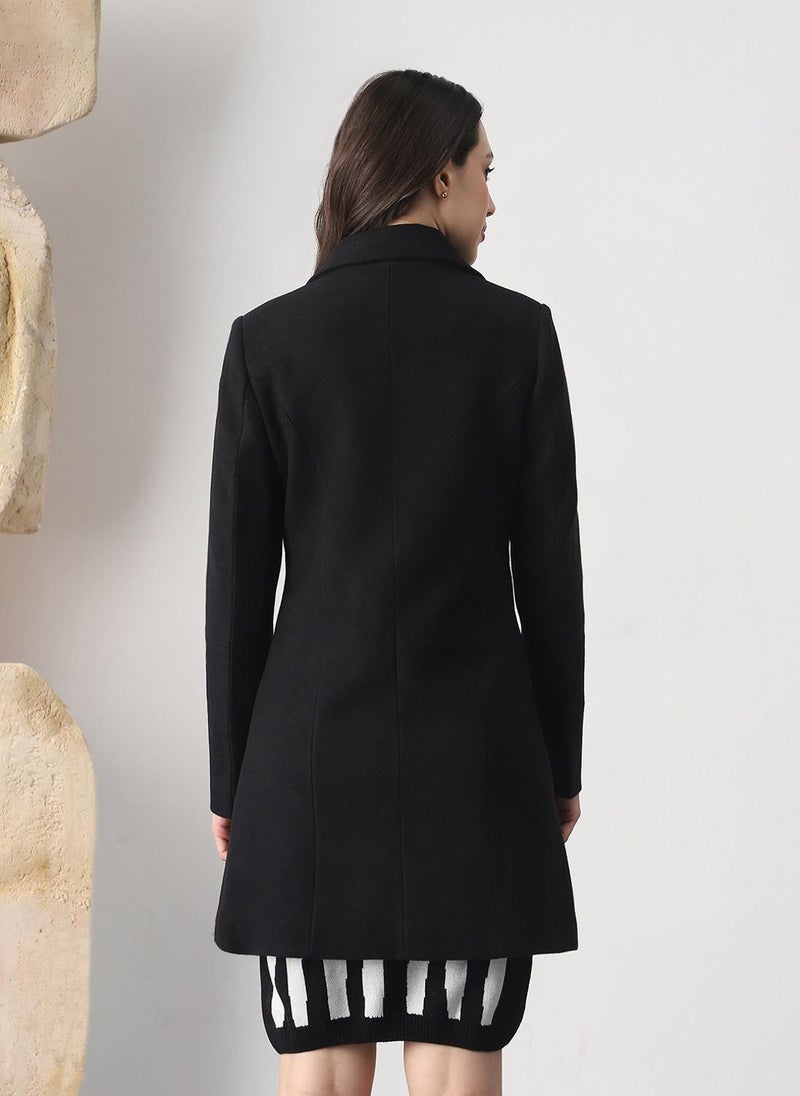 Globus Women's Black Peter Pan Collar Tailored Hip Length Winter Coat - Image 4