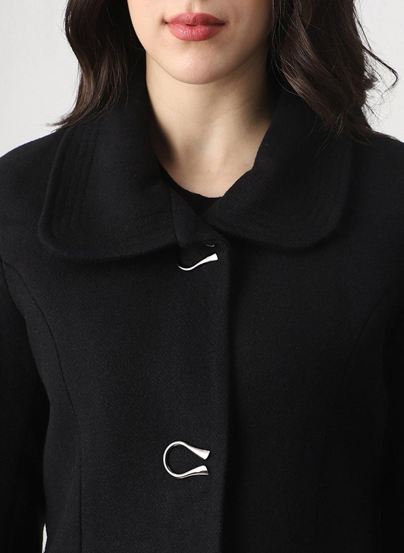 Globus Women's Black Peter Pan Collar Tailored Hip Length Winter Coat - Image 5