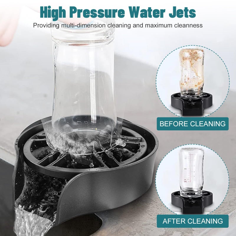 MQFORU Glass Rinser for Kitchen Sink, High Pressure 360 Degree Rotating Spout Glass Rinser with Pull-out Spray Gun Design, Glass Cup Cleaner Sink Attachment Washer Baby Bottle, Glass Cup, Wine Glass (Black) - Image 5