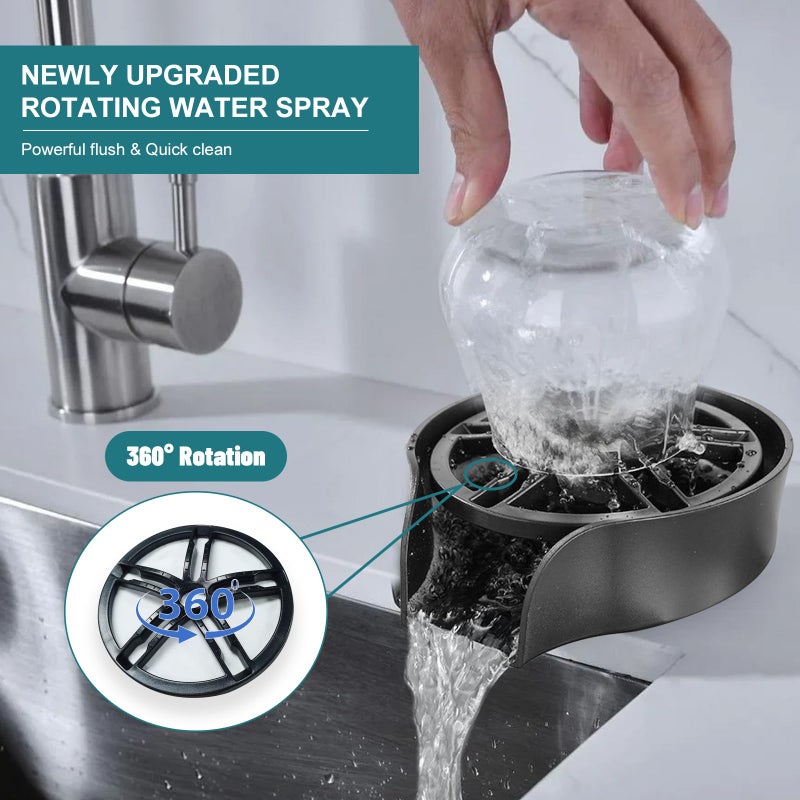 MQFORU Glass Rinser for Kitchen Sink, High Pressure 360 Degree Rotating Spout Glass Rinser with Pull-out Spray Gun Design, Glass Cup Cleaner Sink Attachment Washer Baby Bottle, Glass Cup, Wine Glass (Black) - Image 2