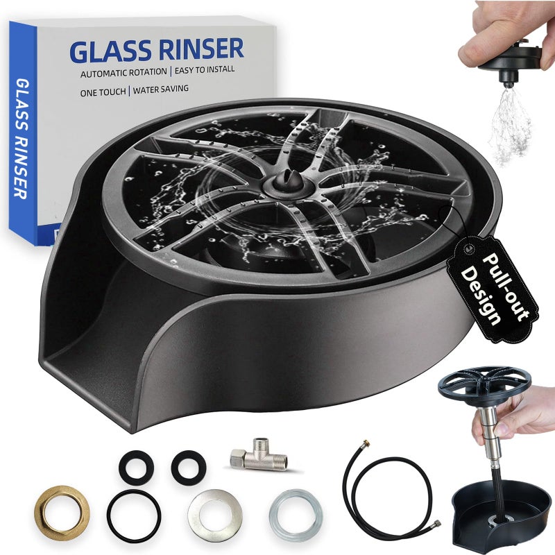 MQFORU Glass Rinser for Kitchen Sink, High Pressure 360 Degree Rotating Spout Glass Rinser with Pull-out Spray Gun Design, Glass Cup Cleaner Sink Attachment Washer Baby Bottle, Glass Cup, Wine Glass (Black) - Image 1