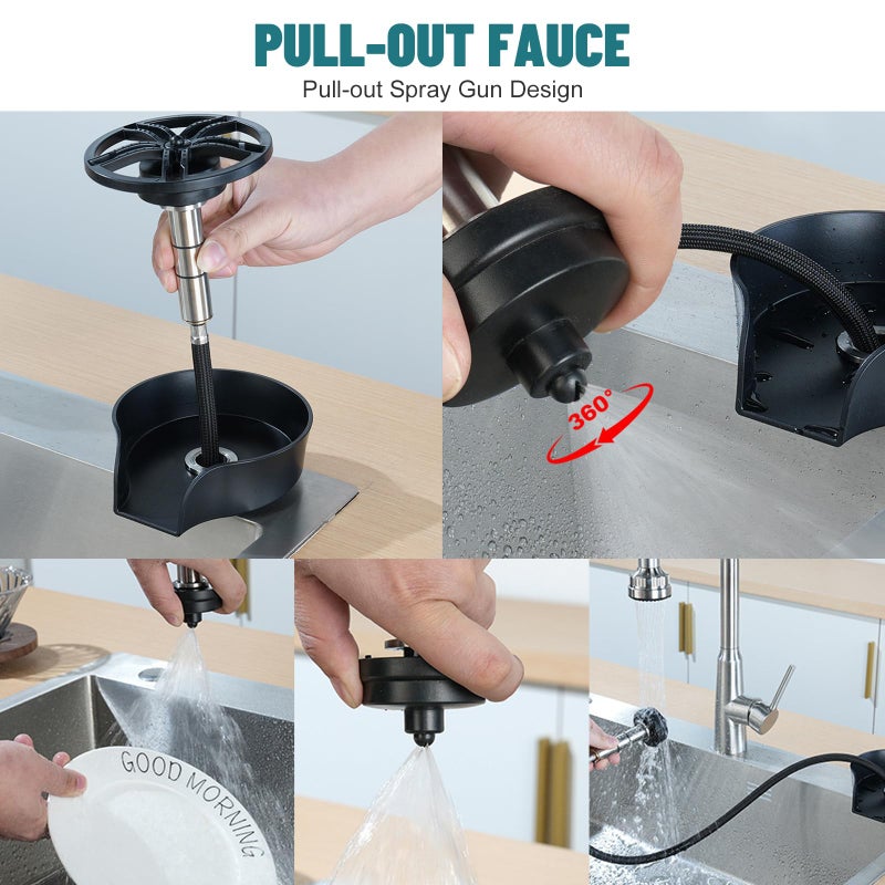 MQFORU Glass Rinser for Kitchen Sink, High Pressure 360 Degree Rotating Spout Glass Rinser with Pull-out Spray Gun Design, Glass Cup Cleaner Sink Attachment Washer Baby Bottle, Glass Cup, Wine Glass (Black) - Image 3