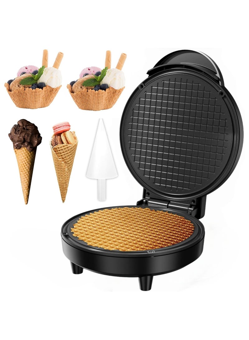 ميكسدور آلة صنع مخروط الوافل مع التحكم في التحمير، وعاء وافل غير لاصق، آلة صنع مخروط الآيس كريم 20 سم، آلة صنع وافل رفيع مقرمش، جرافيت - Image 1