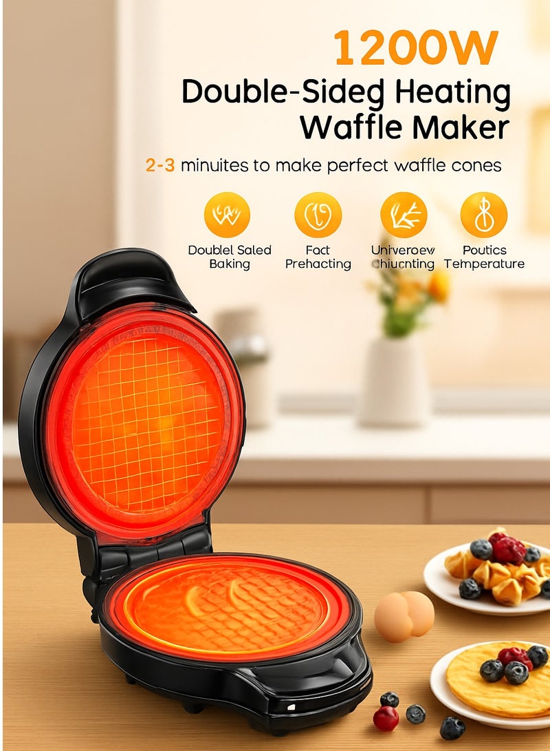 ميكسدور آلة صنع مخروط الوافل مع التحكم في التحمير، وعاء وافل غير لاصق، آلة صنع مخروط الآيس كريم 20 سم، آلة صنع وافل رفيع مقرمش، جرافيت - Image 4