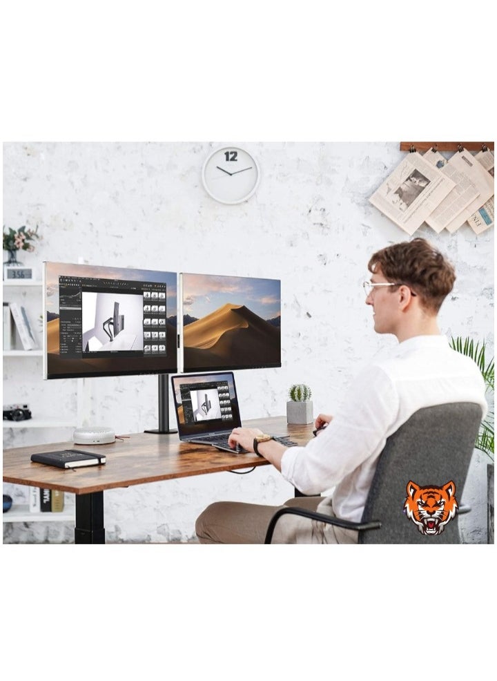 TIGER Dual Monitor Stand – Fully Adjustable Monitor Arm Desk Mount, Heavy Duty, Fits 2 LCD Screens up to 27 Inch, Dynamic Water Drop Design  - Image 2
