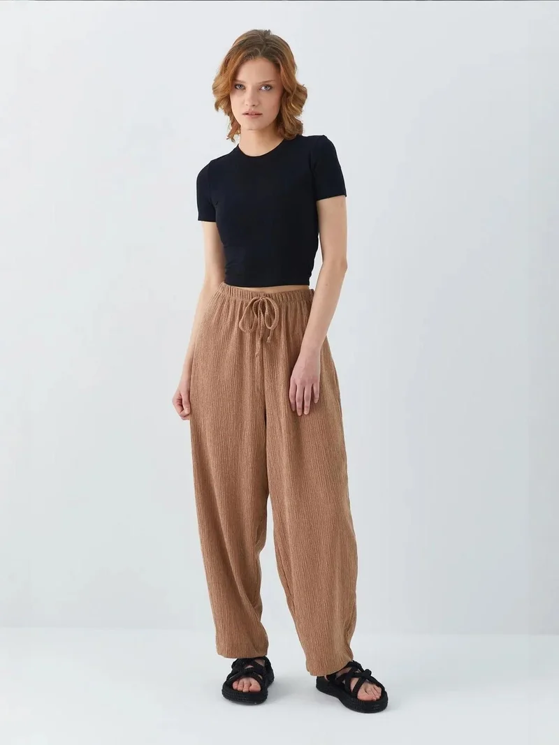 Mixray Beige Natural Mixray Jogger Fit Drawstring Pants for Women | Best Price UAE