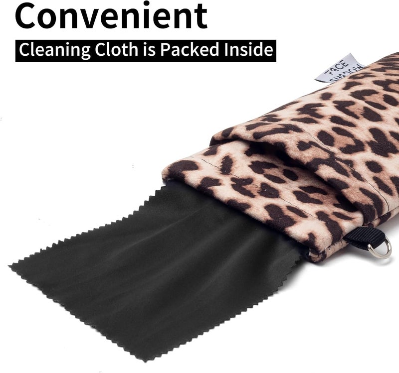 Face Shadow Double Glasses Case Soft Eyeglass Case For Women Men Squeeze Top Sunglasses Case With Cleaning Cloth - Image 3