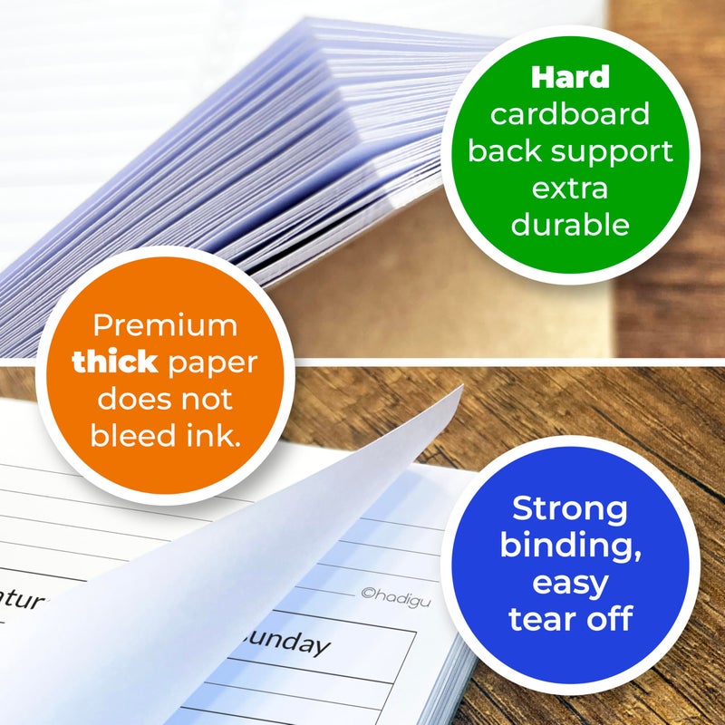 HADIGU Weekly Schedule Pad, Tear Off Undated Weekly Planner Notepad, A4 Size (8,3" X 11,7"), Premium Thick Paper with Cardboard Back Support, Desk Planner by Hadigu - Image 5