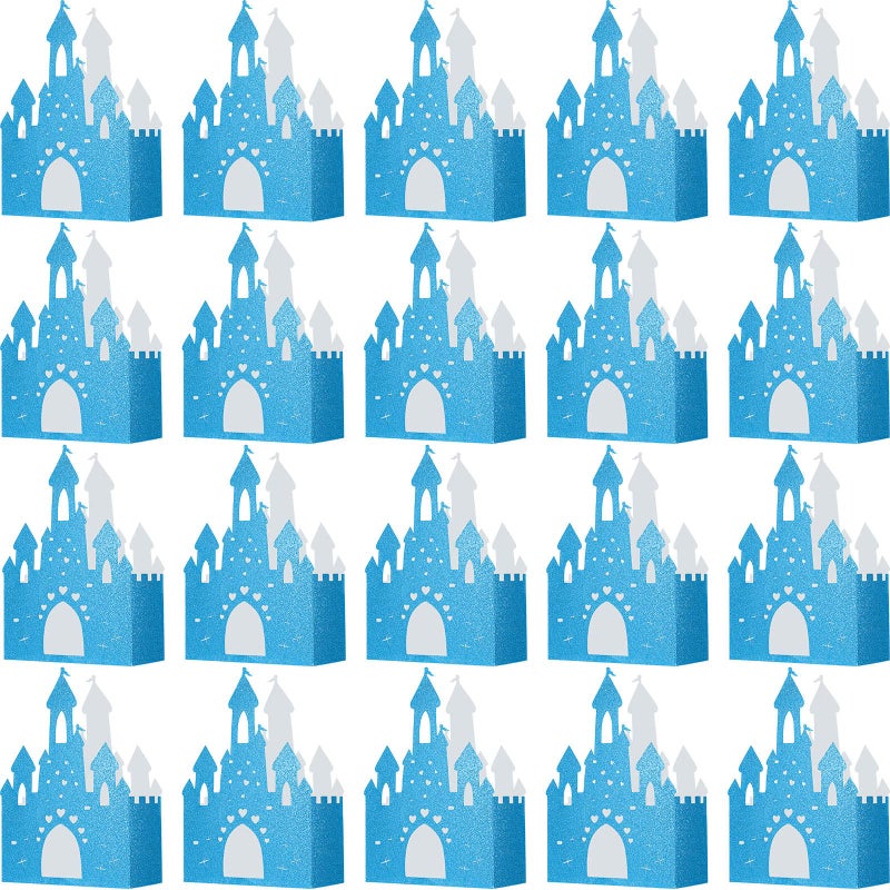 Chinco 20 Pieces Princess Birthday Party Decorations Blue Castle Boxes Glitter Party Favor Popcorn Boxes Princess Castle Table Centerpiece Bridal Party Decorations for Girls, 3.5 x 2 x 5.9 Inch - Image 1