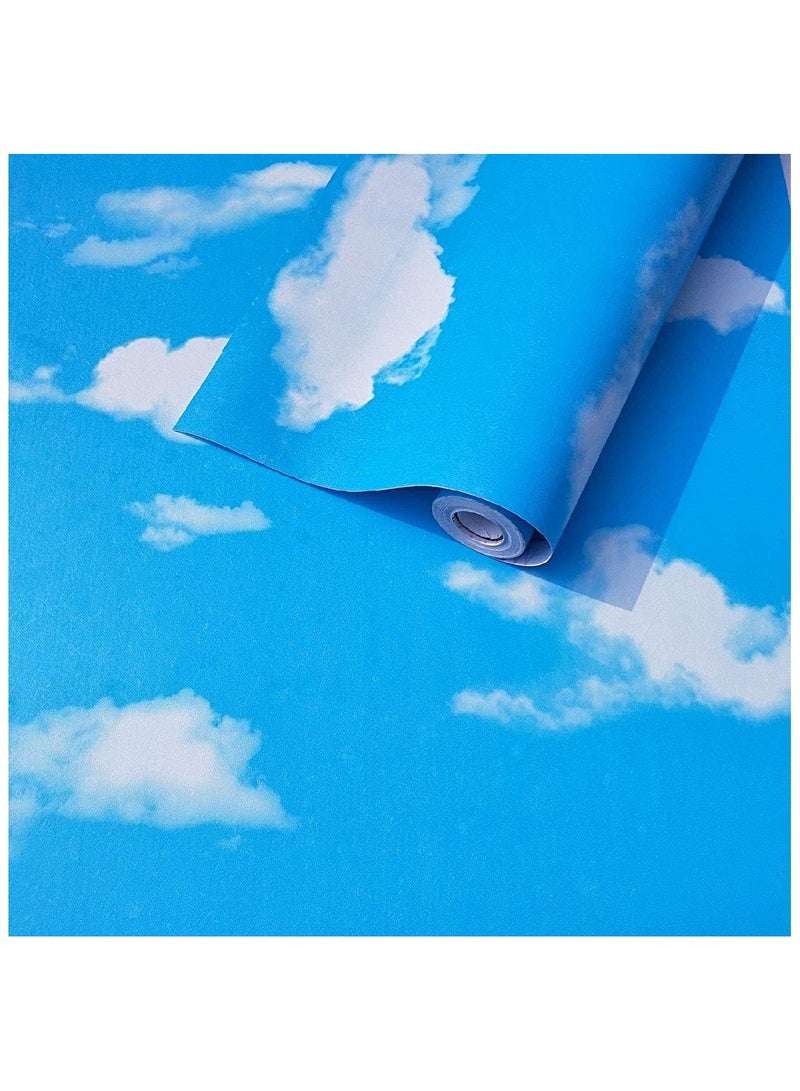 Anna 45cm x 10m Blue Sky and White Cloud Waterproof Wall Stickers, Creative Self-Adhesive Wall Decor for Bedroom and Living Room - Image 1