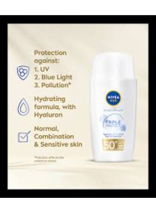 نيفيا صن تريبل بروتكشن الترا لايت للوجه سائل حماية من الشمس SPF50 40 مل - Image 2