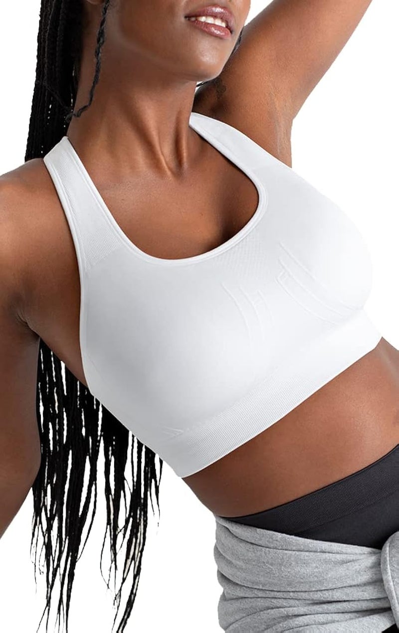 SHAPERMINT Sports Bras for Women - Workout Bras for Women, Plus Size Sports Bra, Workout Tops for Women High Support White - Image 1