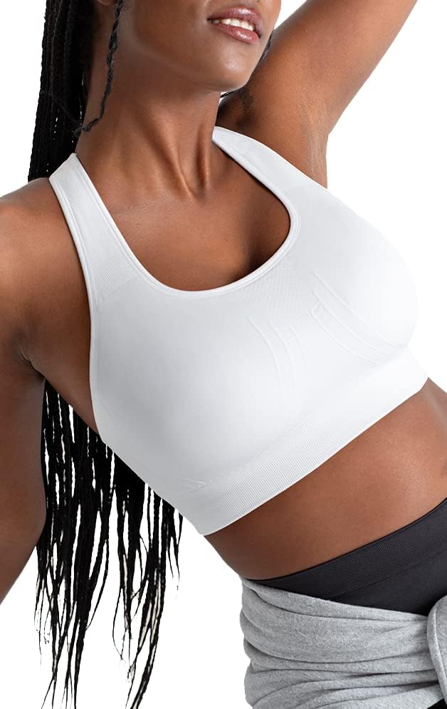 SHAPERMINT Sports Bras for Women - Workout Bras for Women, Plus Size Sports Bra, Workout Tops for Women High Support White - Image 2