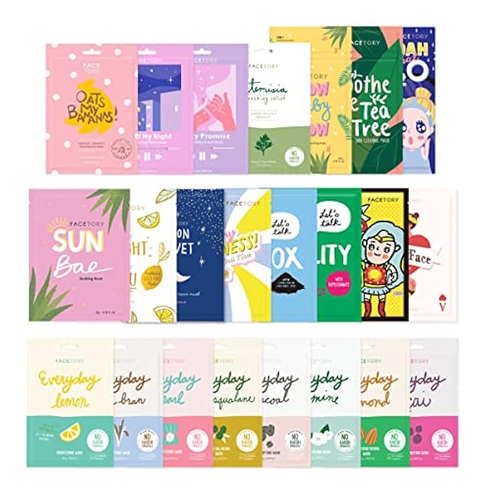 FACETORY K Beauty Face Mask Skin Care 23 COLLECTION Sheet Mask Set | Natural Premium Korean Face Mask For All Skin Types - No Sulfates No Parabens (23 pc) - Image 1