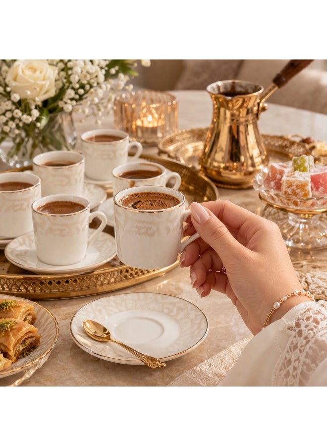 دانيا ☕✨ طقم فناجين قهوة تركية مع صحون – 6 فناجين + 6 صحون | يكفي 6 أشخاص ✨ - Image 1