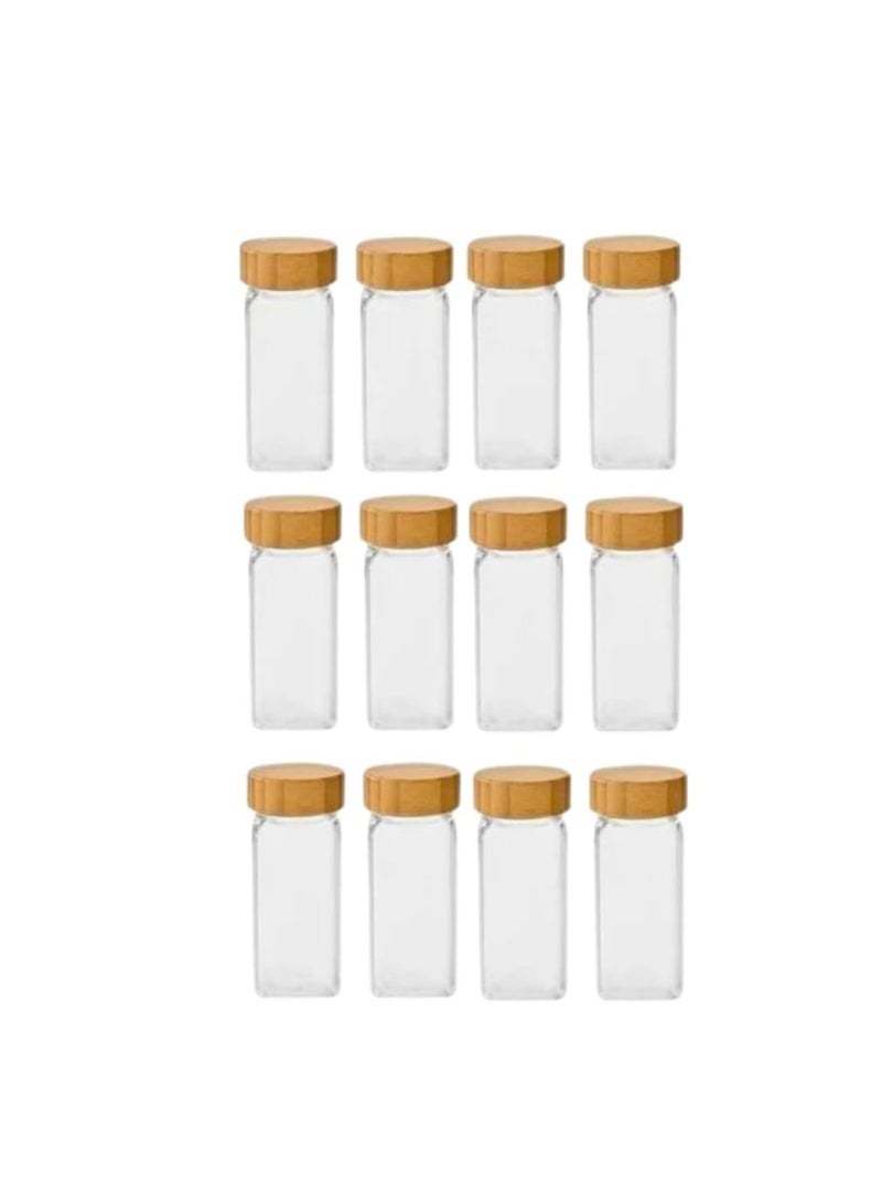 Spice Glass Jar Set with Bamboo Lids, Seasoning Storage Bottles for Spice Set of 12 Jars 125ml +24 Stickers (Arabic-English) Kitchen Salt Shaker Pepper Storage Spice Organizer - Image 1