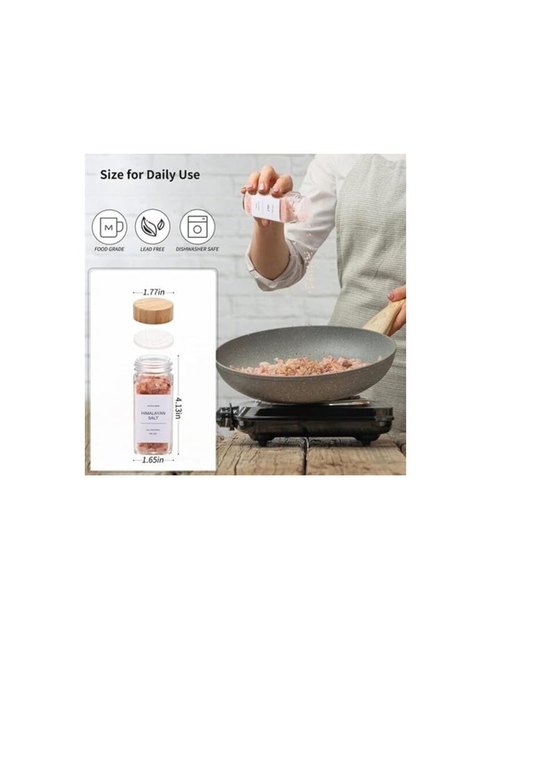 Spice Glass Jar Set with Bamboo Lids, Seasoning Storage Bottles for Spice Set of 12 Jars 125ml +24 Stickers (Arabic-English) Kitchen Salt Shaker Pepper Storage Spice Organizer - Image 5