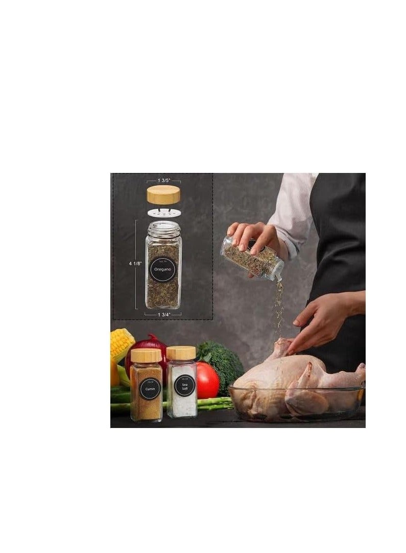 Spice Glass Jar Set with Bamboo Lids, Seasoning Storage Bottles for Spice Set of 12 Jars 125ml +24 Stickers (Arabic-English) Kitchen Salt Shaker Pepper Storage Spice Organizer - Image 3