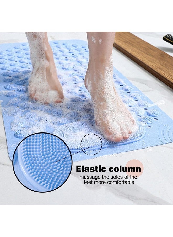 RichAxis Anti Skid Bath mat with Foot Scrubber for Bath Room Shower mat with Suction Cups & Drain Holes Silicone Floor mat for Kids & Adults (70 x 35, Blue) - Image 4